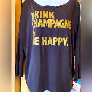 Brown T-shirt with gold, “Drink Champagne”, L